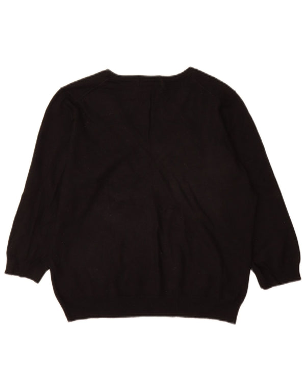 Marks & Spencer Womens 3/4 Sleeve V-Neck Jumper Sweater UK 18 XL Black