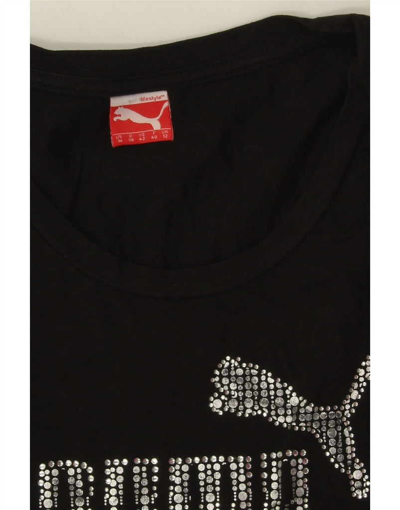 PUMA Womens Graphic T-Shirt Top UK 12 Medium Black Cotton Vintage Puma and Second-Hand Puma from Messina Hembry 