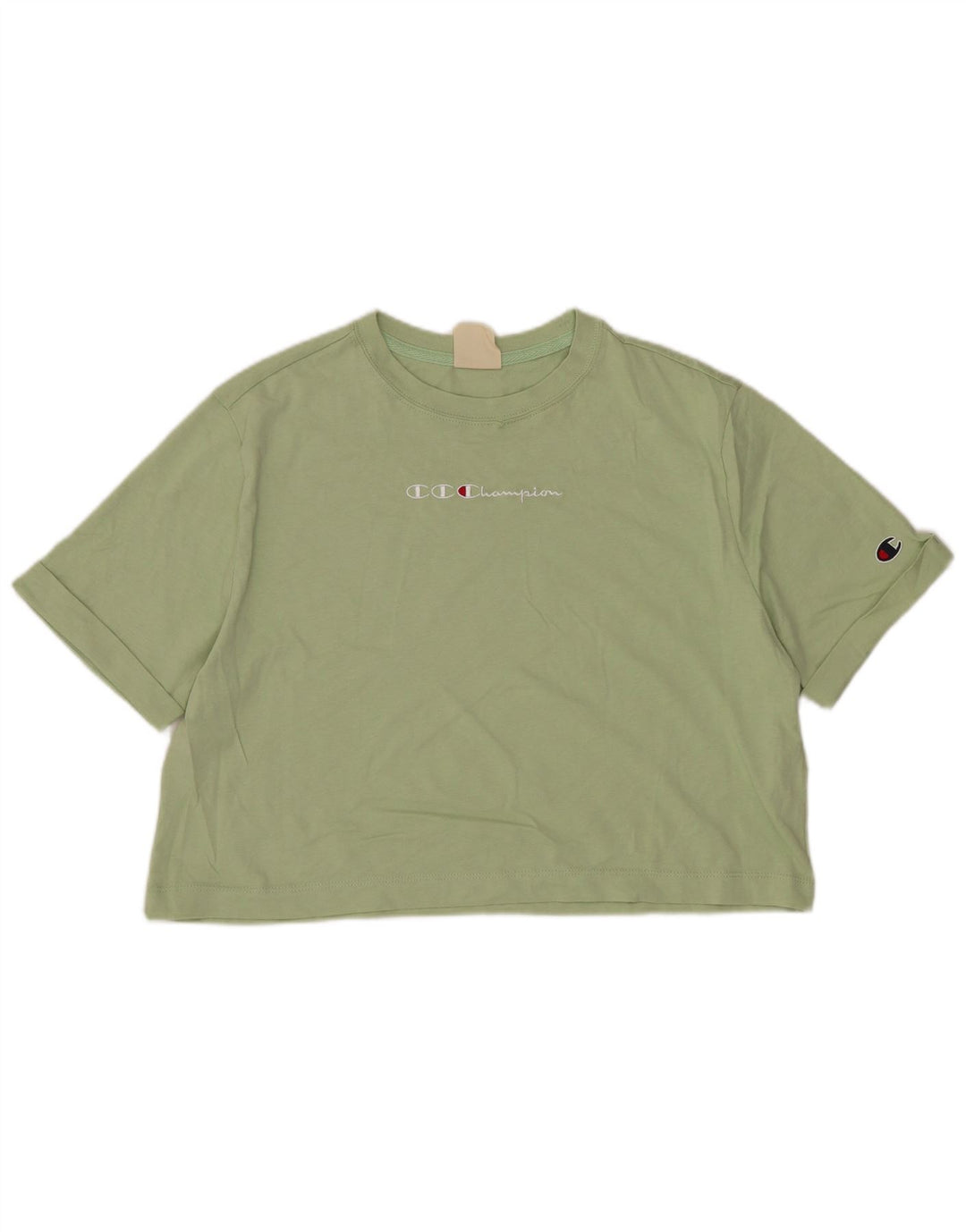 Champion Womens Crop Graphic T-Shirt Top UK 14 Medium Green Cotton