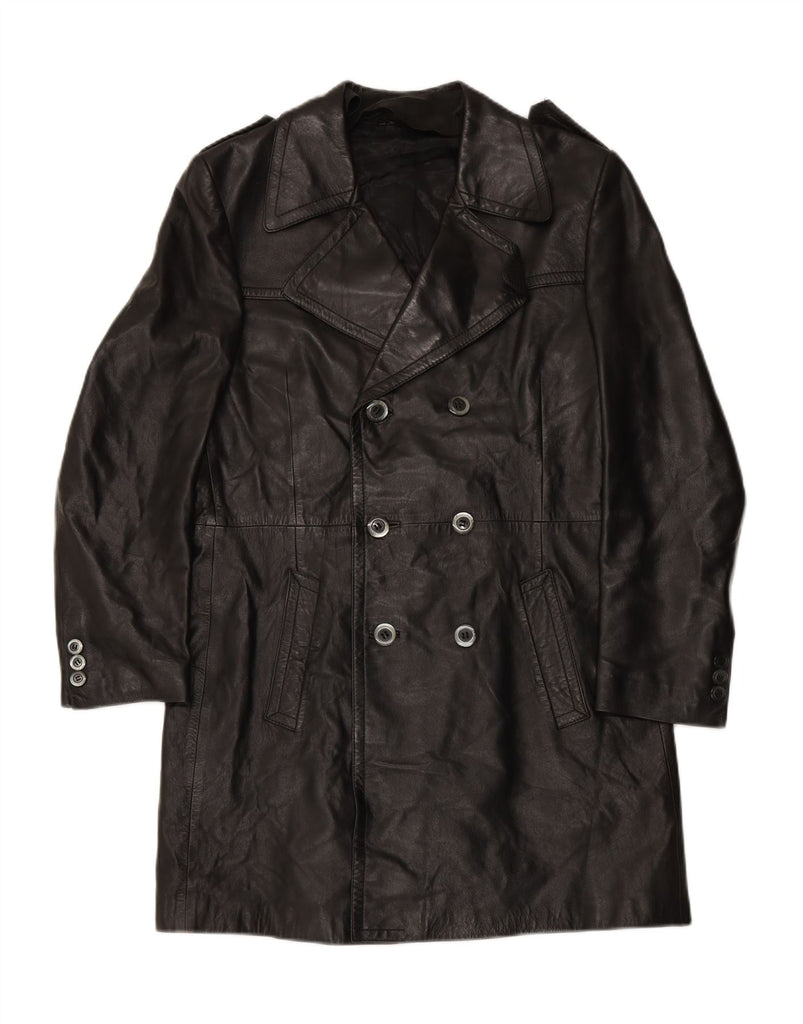 EVEREST Mens Double Breasted Leather Coat IT 52 XL Black Leather Vintage Everest and Second-Hand Everest from Messina Hembry 