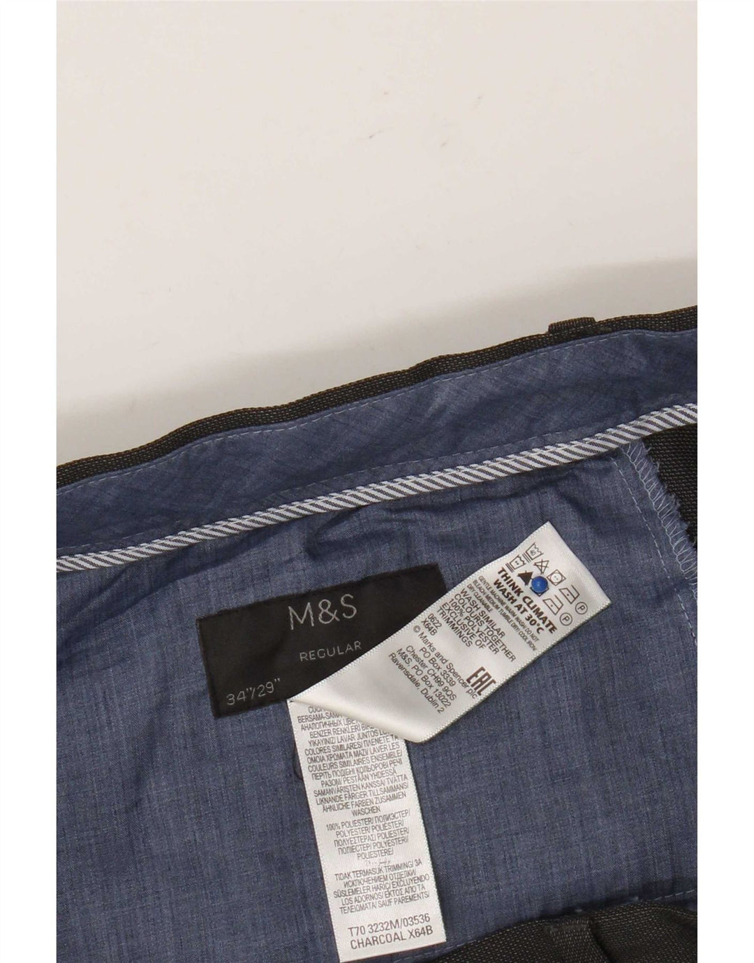 Marks & Spencer Mens Regular Suit Trousers W34 L29 Grey Polyester