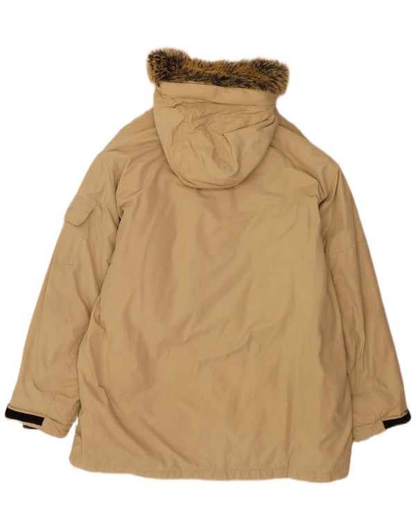 Timberland Mens Hooded Parka Jacket UK 40 Large Beige Nylon