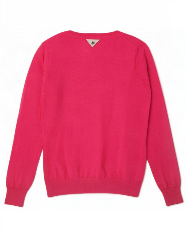 Tommy Hilfiger Womens V-Neck Jumper Sweater UK 14 Medium Pink Cotton