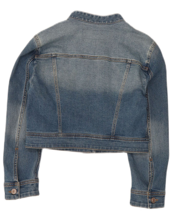 BENETTON Womens Crop Denim Jacket UK 10 Small Blue Cotton