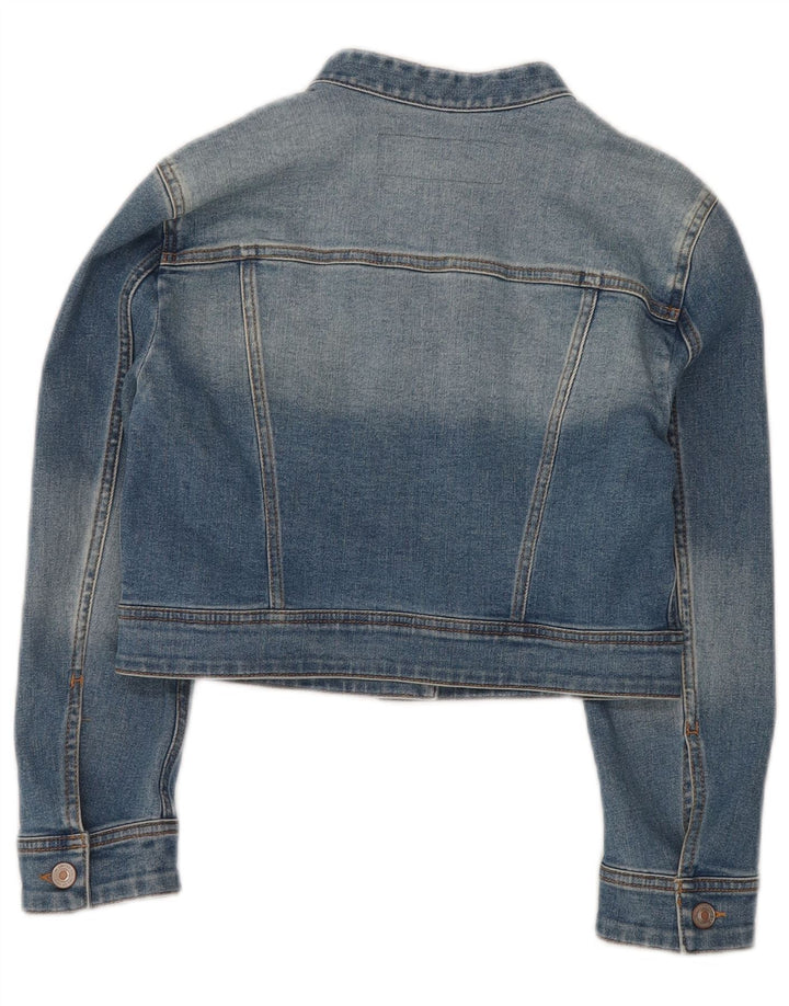 BENETTON Womens Crop Denim Jacket UK 10 Small Blue Cotton