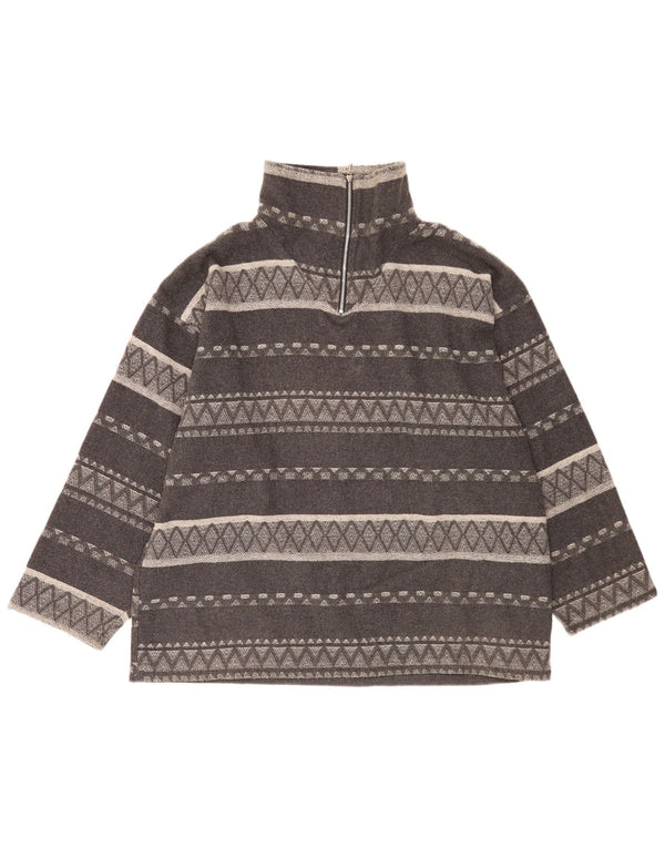 Avanti Mens Zip Neck Oversized Sweatshirt Jumper Medium Grey Geometric