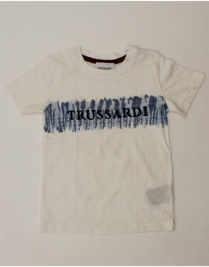 TRUSSARDI Boys Graphic T-Shirt Top 3-4 Years White Cotton Vintage Trussardi and Second-Hand Trussardi from Messina Hembry 