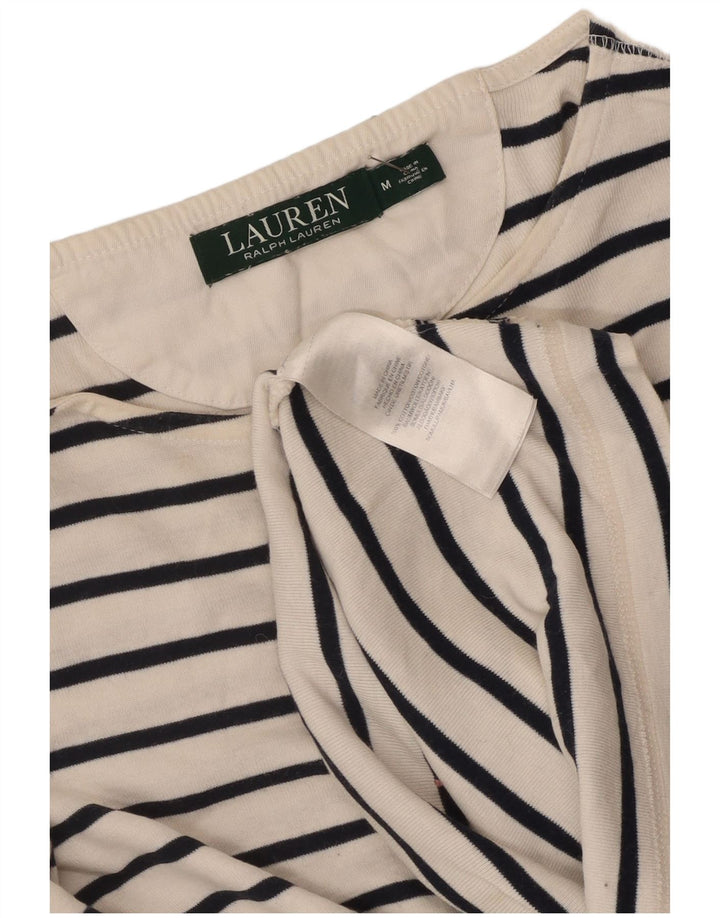 Ralph Lauren Womens Top 3/4 Sleeve UK 12 Medium White Striped Cotton
