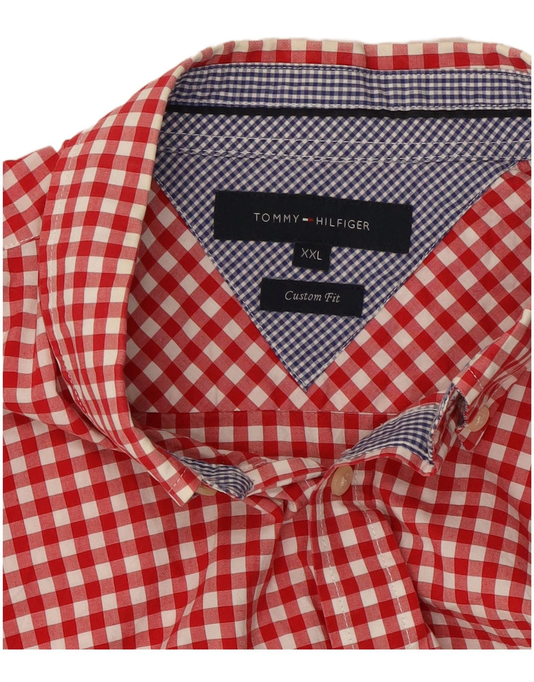TOMMY HILFIGER Mens Custom Fit Short Sleeve Shirt 2XL Red Gingham Cotton