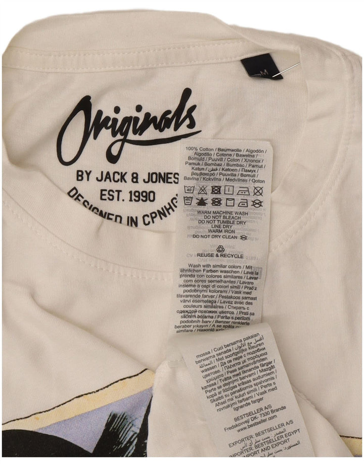 Jack & Jones Mens Graphic T-Shirt Top Medium White Cotton