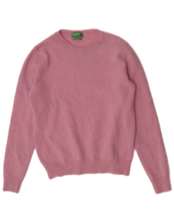 Benetton Girls Crew Neck Jumper Sweater 9-10 Years Small Pink Merino Wool