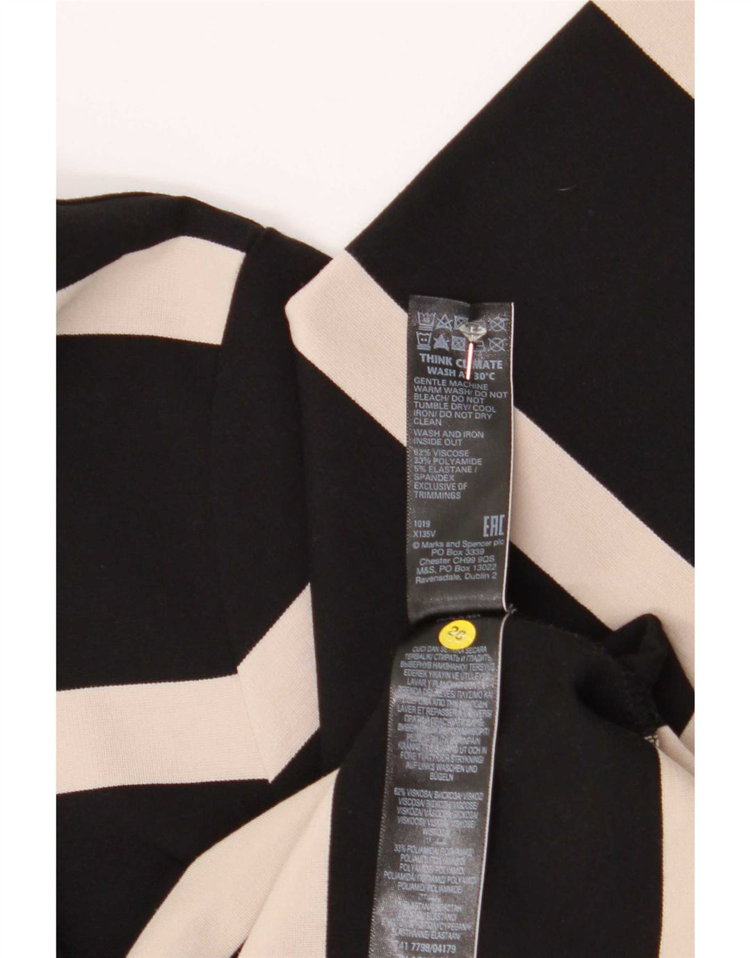 Marks & Spencer Womens Top 3/4 Sleeve UK 12 Medium Black Striped Viscose