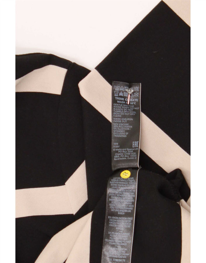 Marks & Spencer Womens Top 3/4 Sleeve UK 12 Medium Black Striped Viscose