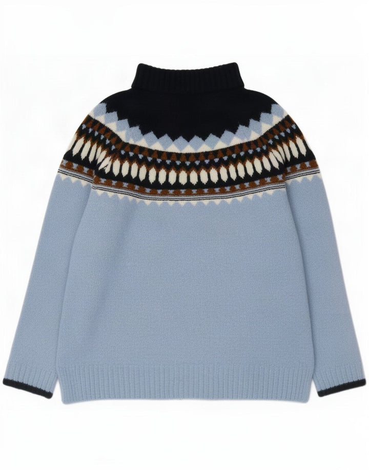 Marks & Spencer Womens Roll Neck Jumper Sweater UK 14 Medium Blue Geometric