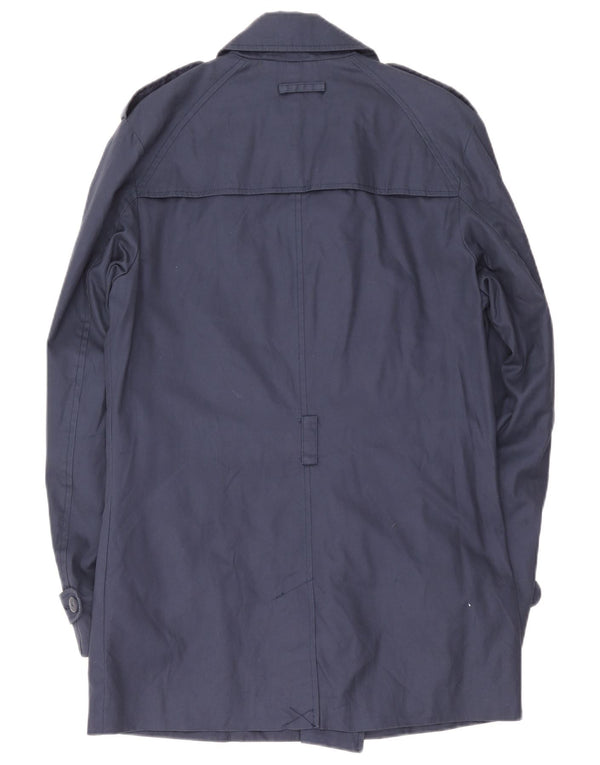 Zara Mens Trench Coat UK 40 Large Navy Blue Cotton