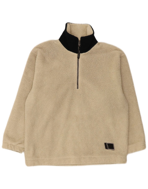 Hot Stuff Womens Zip Neck Fleece Jumper UK 10 Small Beige Colourblock