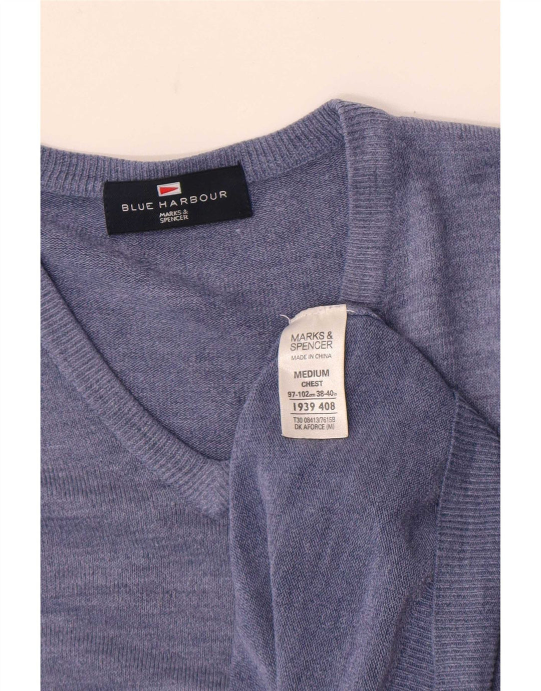 Marks & Spencer Mens Blue Harbour V-Neck Jumper Sweater Medium Blue Flecked