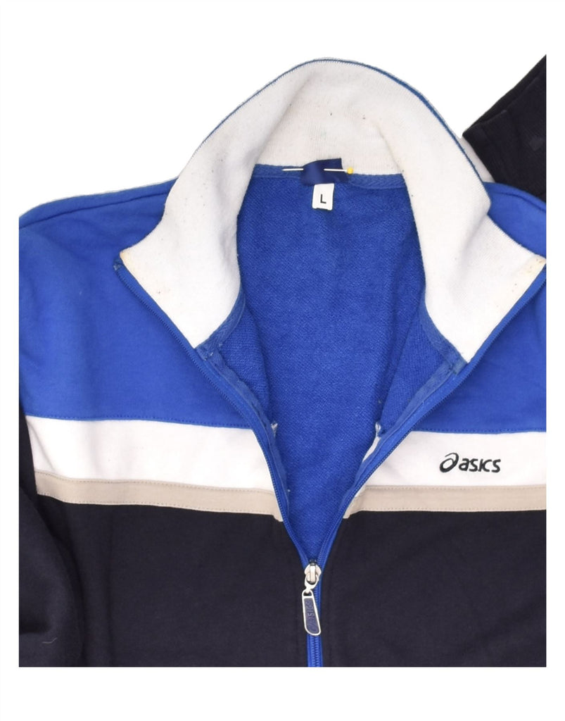 ASICS Mens Tracksuit Top Jacket Large Navy Blue Colourblock Cotton | Vintage Asics | Thrift | Second-Hand Asics | Used Clothing | Messina Hembry 