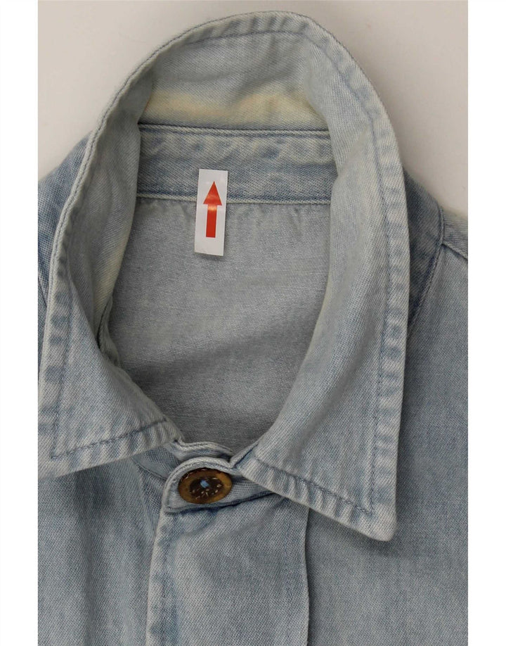 Vintage Mens Denim Shirt Large Blue Floral Cotton