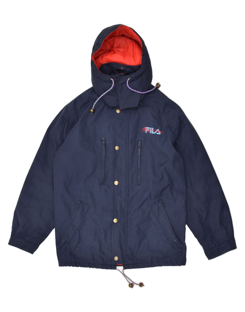 FILA Mens Hooded Windbreaker Jacket IT 44 2XS Navy Blue Polyester | Vintage Fila | Thrift | Second-Hand Fila | Used Clothing | Messina Hembry 