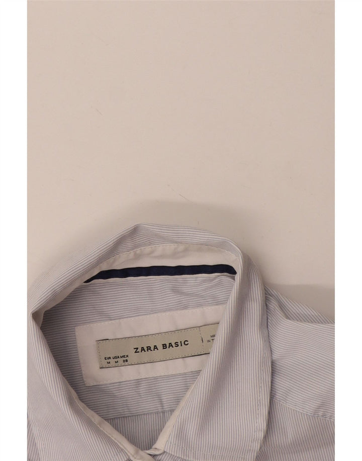 Zara Womens Short Sleeve Shirt UK 14 Medium White Pinstripe