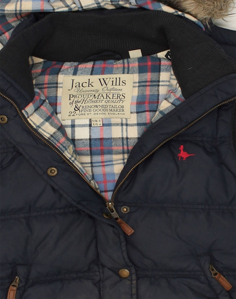 JACK WILLS Womens Hooded Padded Gilet UK 8 Small  Navy Blue | Vintage Jack Wills | Thrift | Second-Hand Jack Wills | Used Clothing | Messina Hembry 