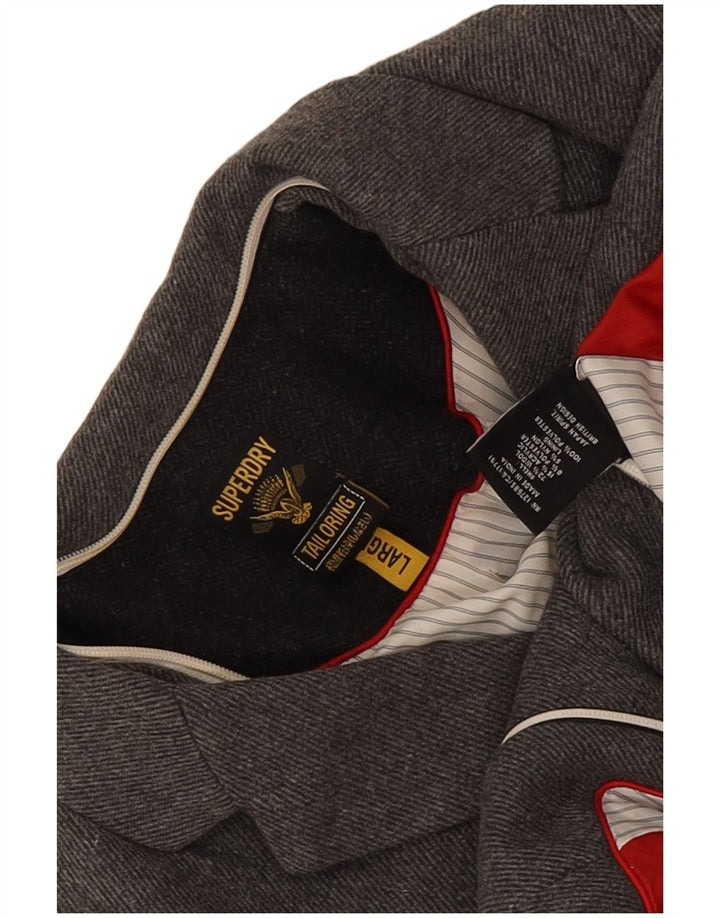 Superdry Womens 2 Button Blazer Jacket UK 14 Large Grey Wool