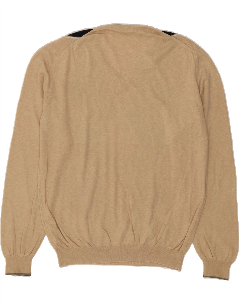 MASSIMO DUTTI Mens V-Neck Jumper Sweater UK 38 Medium Beige Argyle/Diamond Vintage Massimo Dutti and Second-Hand Massimo Dutti from Messina Hembry 