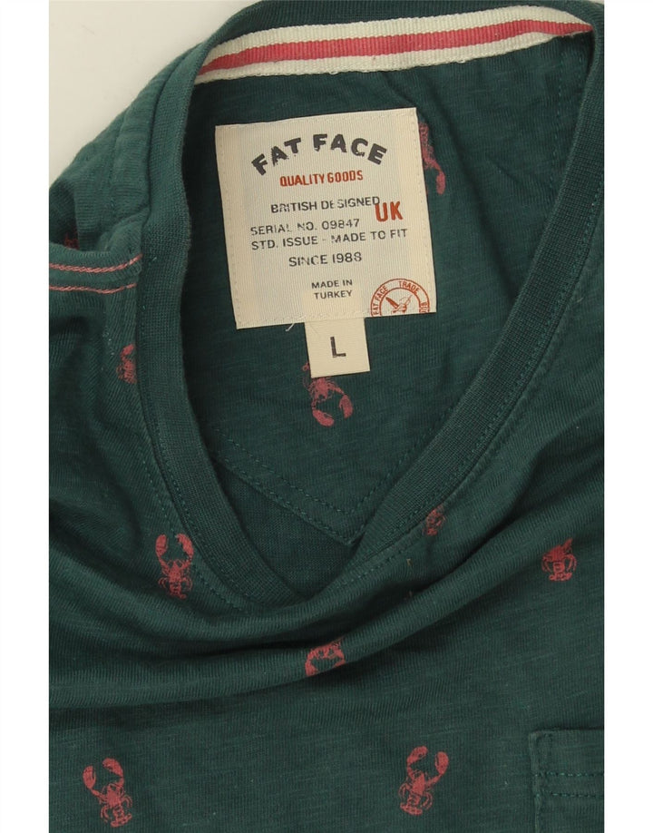 Fat Face Mens T-Shirt Top Large Green Spotted Cotton