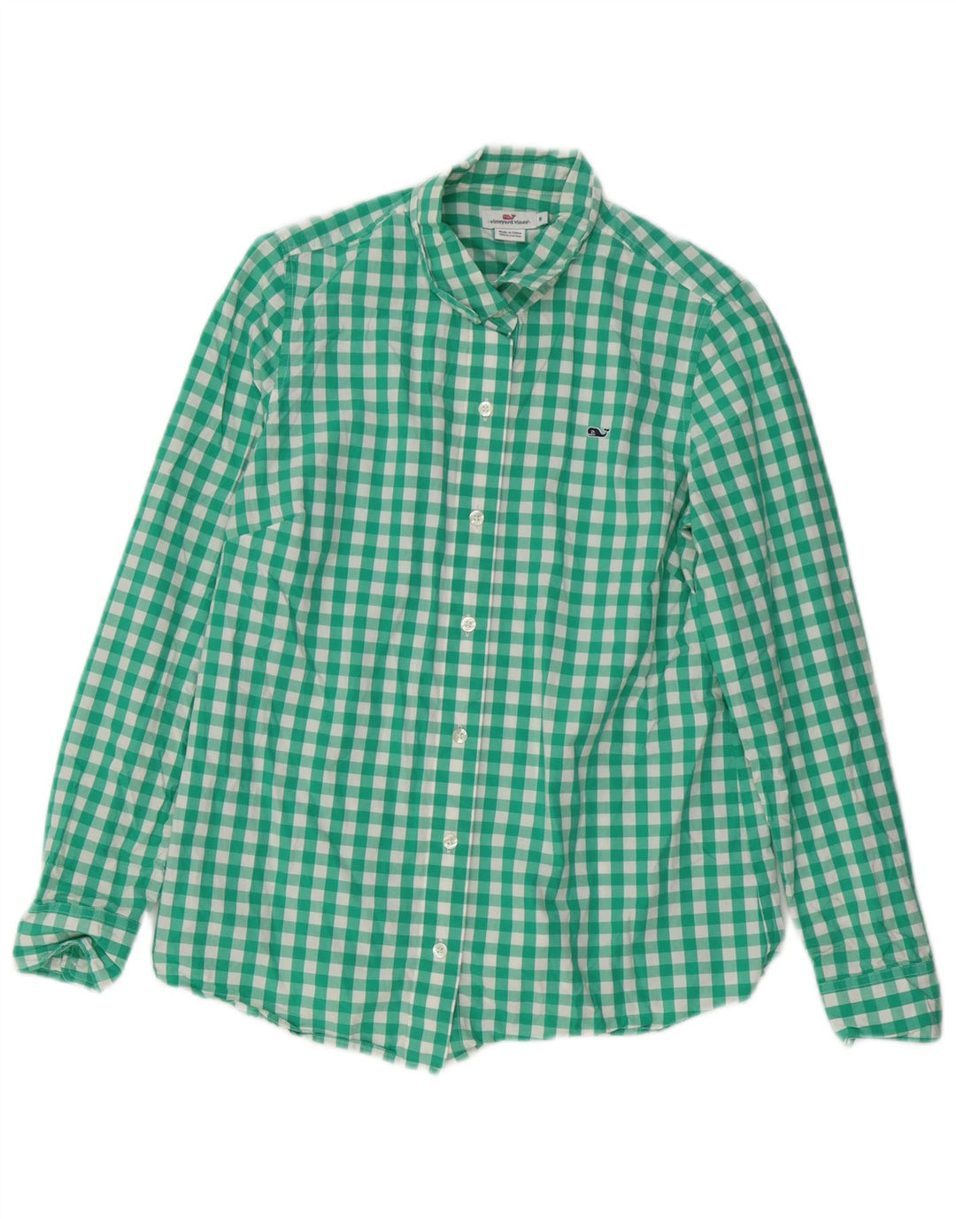 VINEYARD VINES Womens Shirt US 6 Medium Green Gingham Cotton