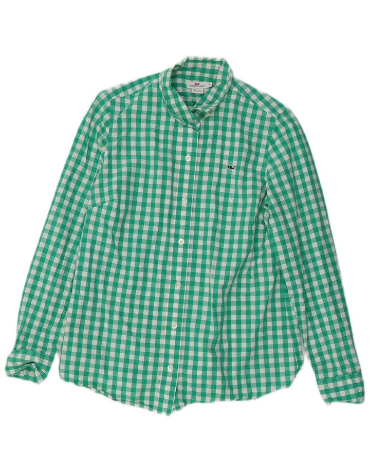 VINEYARD VINES Womens Shirt US 6 Medium Green Gingham Cotton