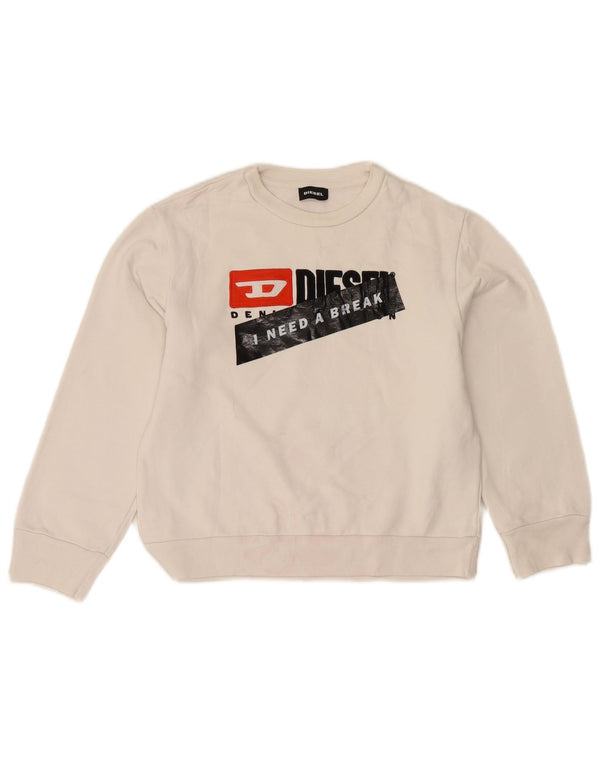 Diesel Boys Crop Graphic Sweatshirt Jumper 9-10 Years White Cotton