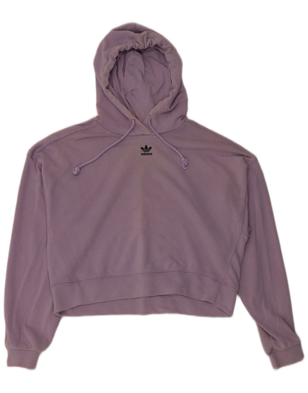 Adidas Womens Loose Fit Crop Hoodie Jumper UK 12 Medium Purple Cotton