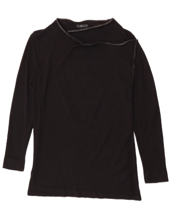 Zara Womens Top Long Sleeve UK 14 Large Black Viscose