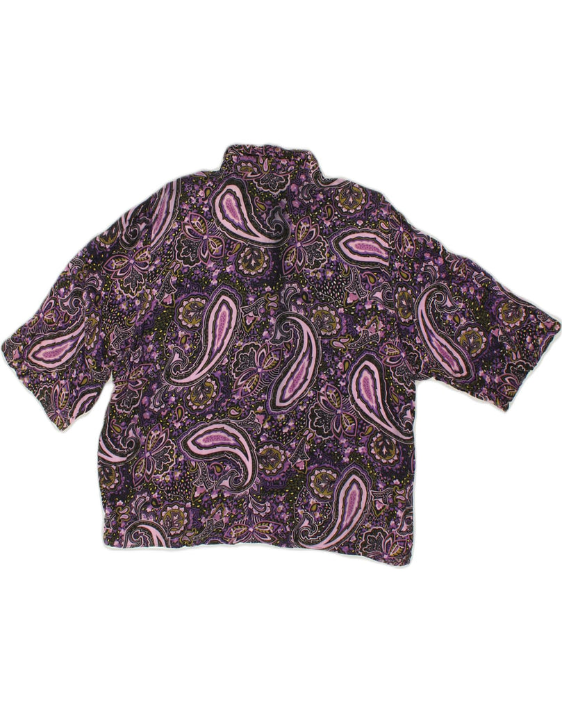 BENETTON Womens Short Sleeve Shirt Blouse UK 20 2XL Purple Floral Cotton | Vintage Benetton | Thrift | Second-Hand Benetton | Used Clothing | Messina Hembry 