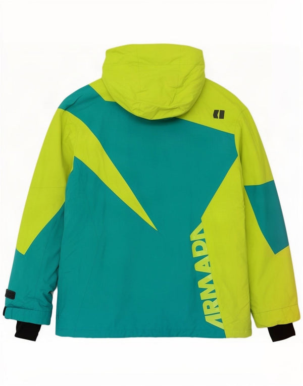 Armada Mens Graphic Hooded Ski Jacket UK 40 Large Green Colourblock Nylon