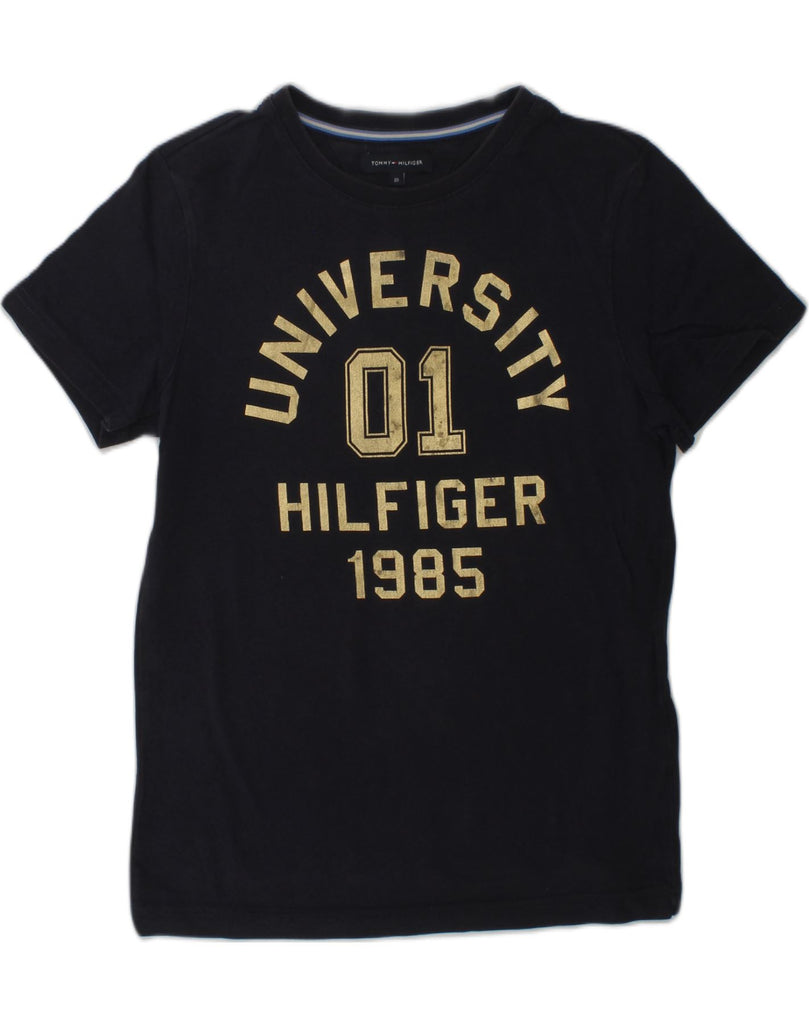 TOMMY HILFIGER Girls Graphic T-Shirt Top 9-10 Years Navy Blue Cotton | Vintage Tommy Hilfiger | Thrift | Second-Hand Tommy Hilfiger | Used Clothing | Messina Hembry 