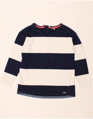 JOULES Womens Top Long Sleeve UK 12 Medium Navy Blue Striped Cotton