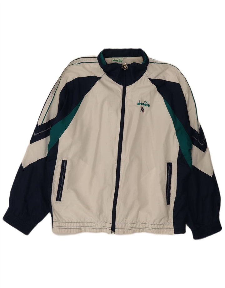 Diadora Mens Tracksuit Top Jacket Medium White Colourblock Polyester