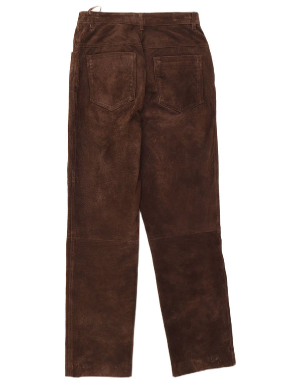 HELLINE Womens Tapered Suede Trousers UK 10 Small W28 L28 Brown Leather