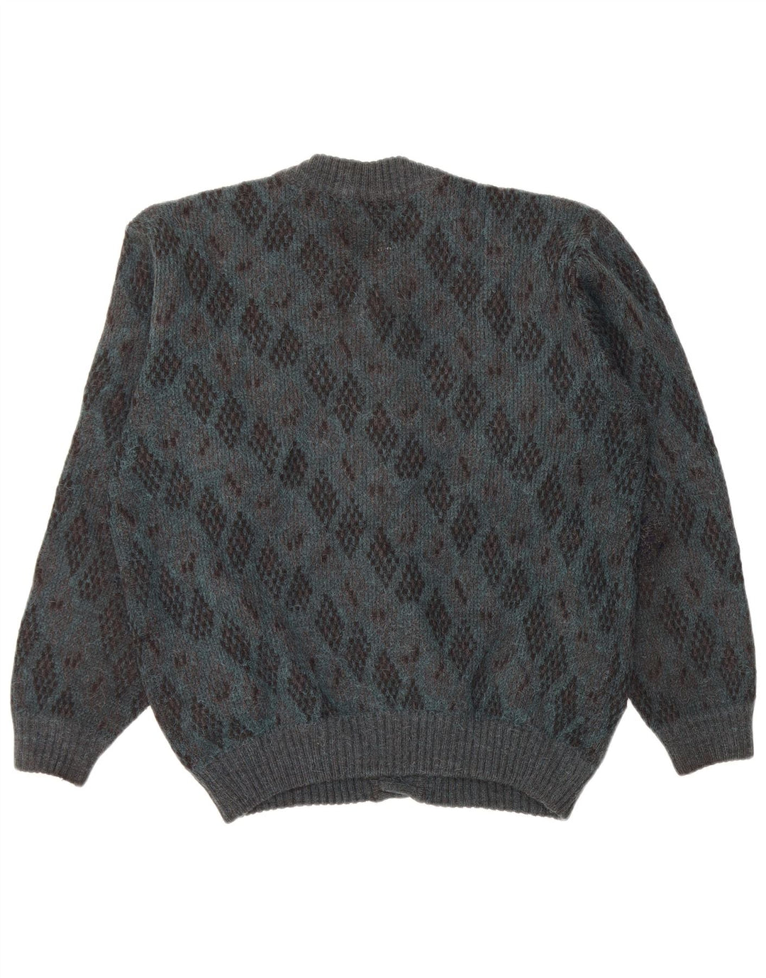 Vintage Mens Cardigan Sweater Large Blue Argyle/Diamond Alpaca Wool