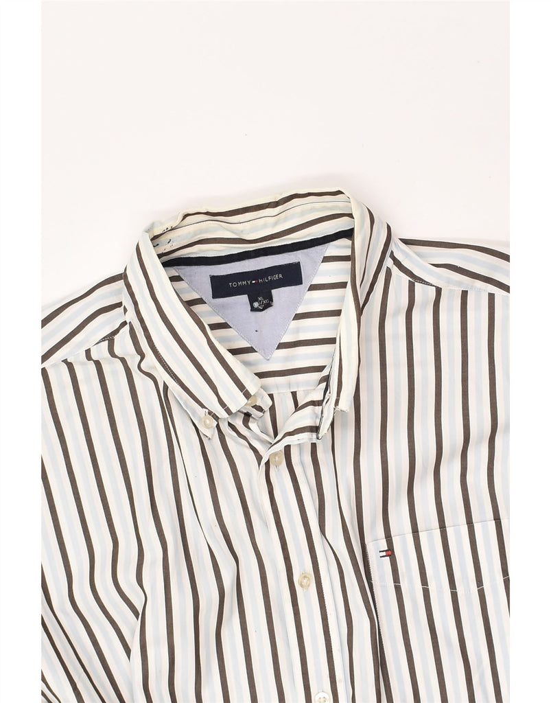 TOMMY HILFIGER Mens Shirt XL White Striped Cotton | Vintage Tommy Hilfiger | Thrift | Second-Hand Tommy Hilfiger | Used Clothing | Messina Hembry 