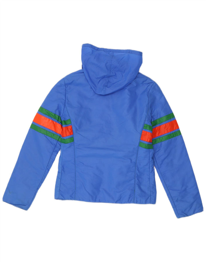 Vintage Womens Hooded Windbreaker Jacket UK 10 Small Blue Colourblock