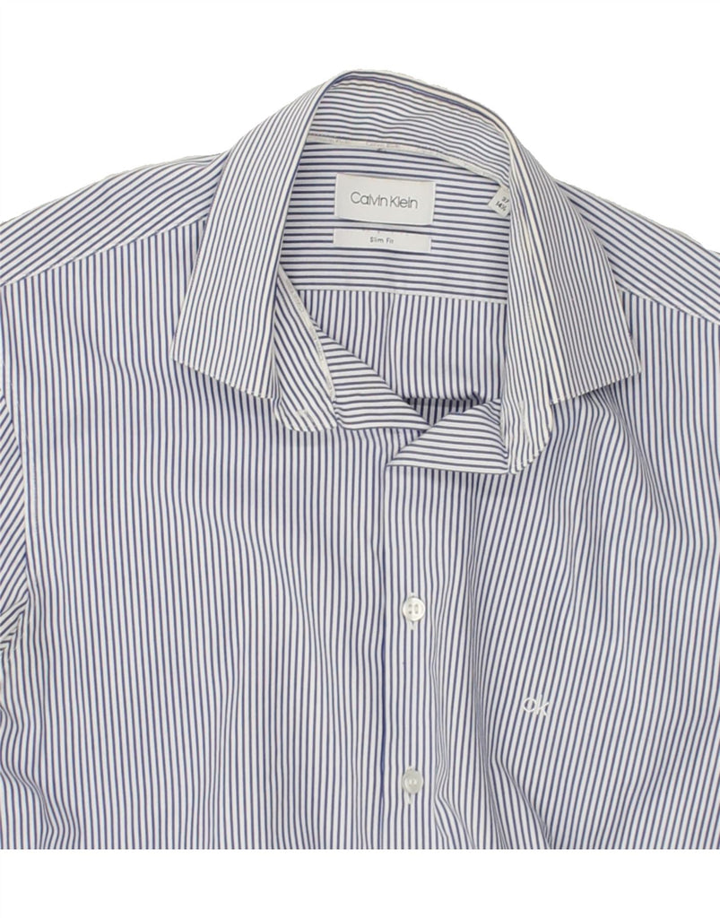 CALVIN KLEIN Mens Shirt Size 14 1/2 Small Blue Striped Cotton | Vintage Calvin Klein | Thrift | Second-Hand Calvin Klein | Used Clothing | Messina Hembry 