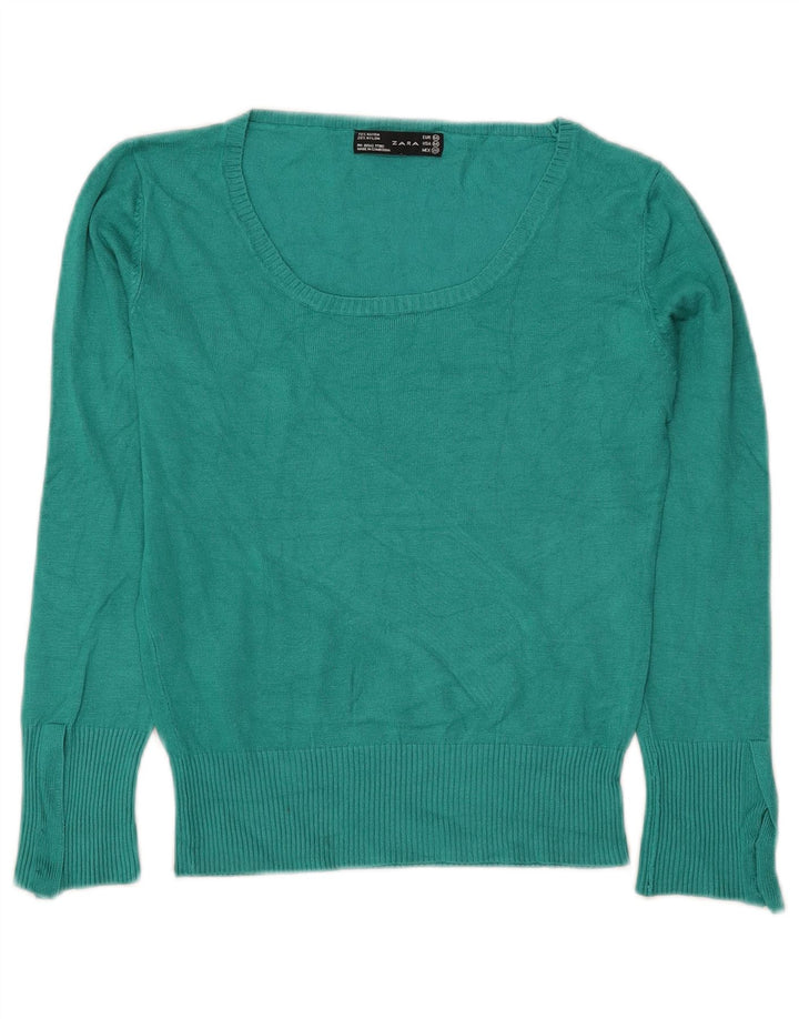 Zara Womens Boat Neck Jumper Sweater UK 12 Medium Green Rayon