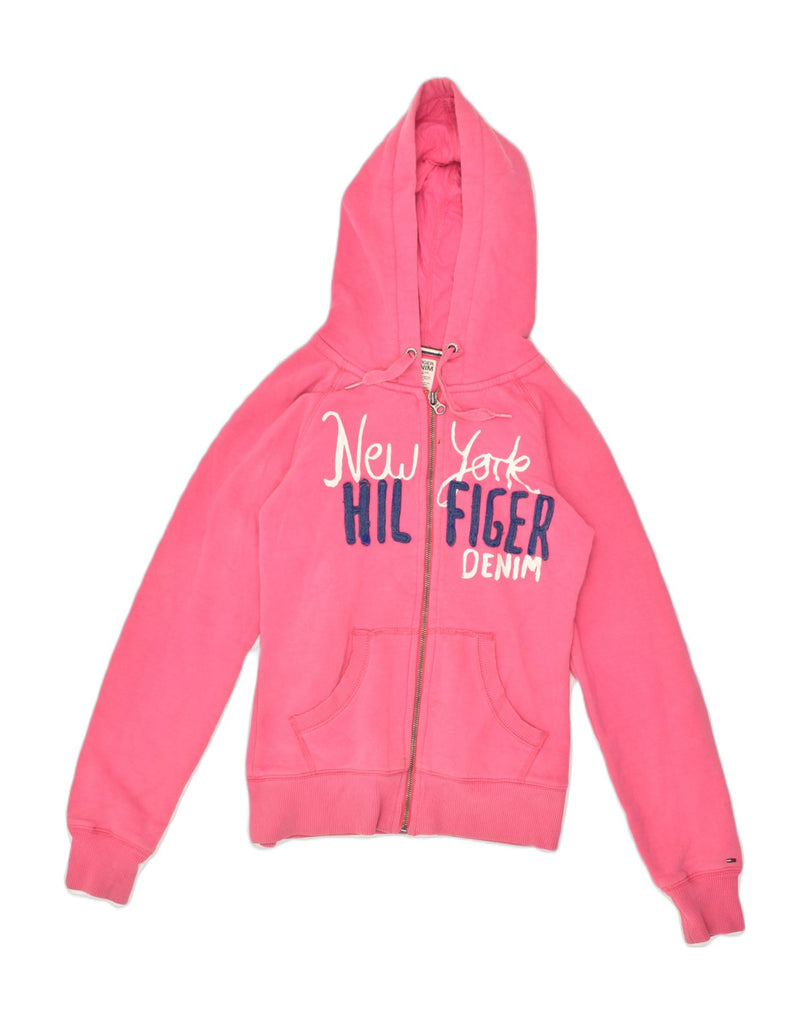 TOMMY HILFIGER Womens New York Graphic Zip Hoodie Sweater UK 10 Small Pink | Vintage Tommy Hilfiger | Thrift | Second-Hand Tommy Hilfiger | Used Clothing | Messina Hembry 