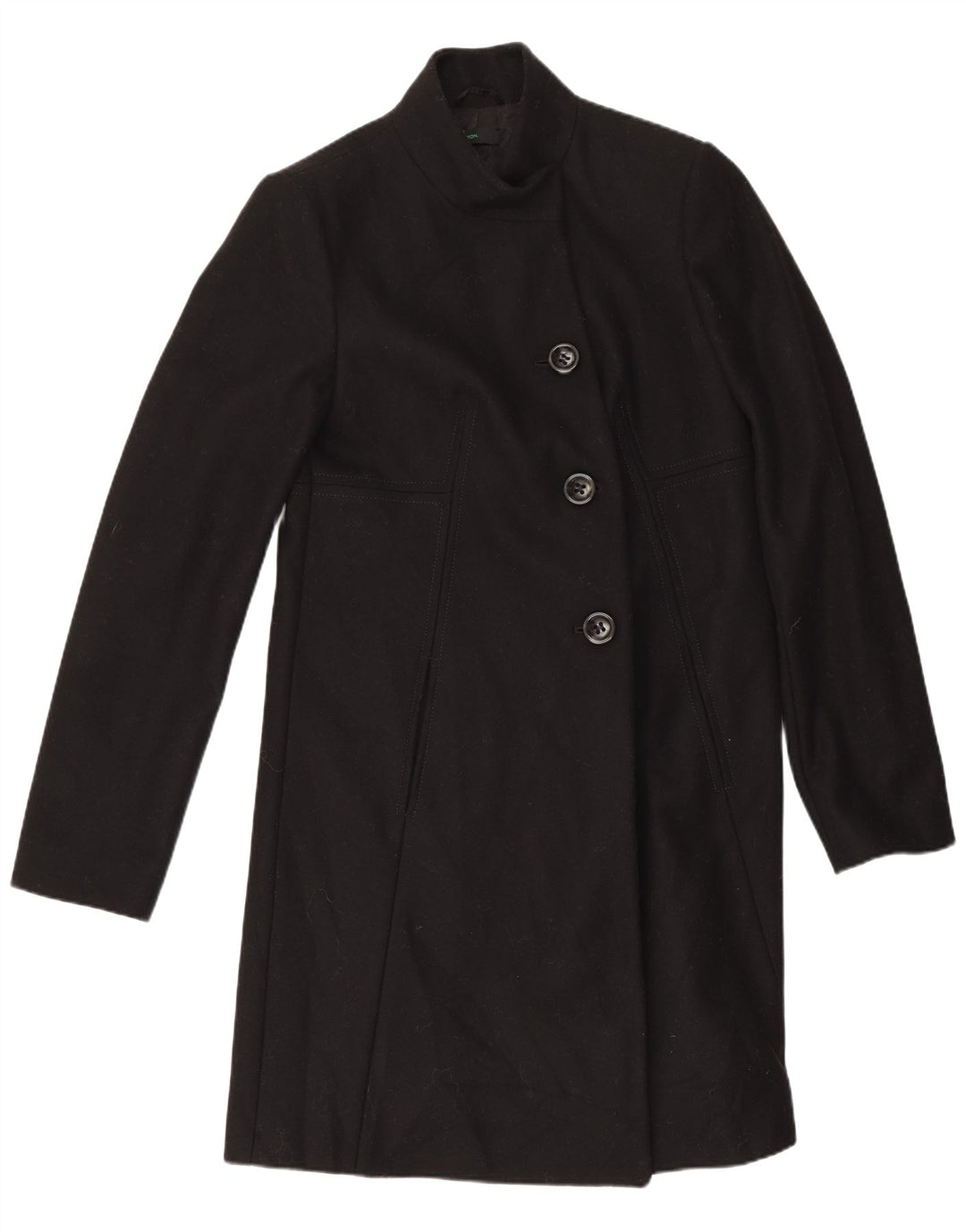 Benetton Womens Overcoat IT 42 Medium Black Wool