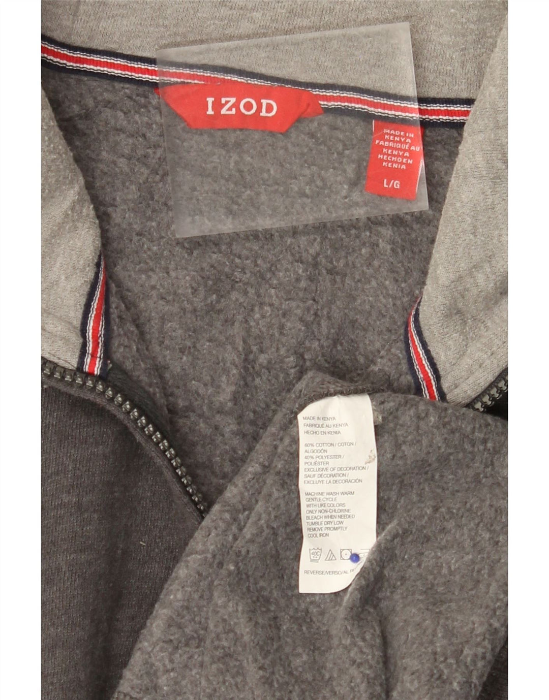 IZOD Mens Zip Neck Sweatshirt Jumper Large Grey Cotton