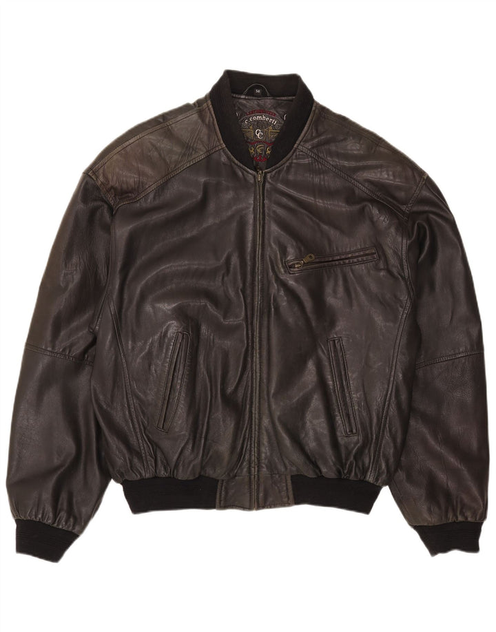 C.Comberti Mens Bomber Leather Jacket IT 50 Large Black Leather