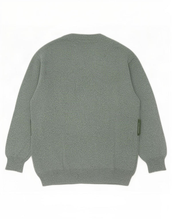 Vintage Mens Crew Neck Jumper Sweater Medium Green Geometric Cotton